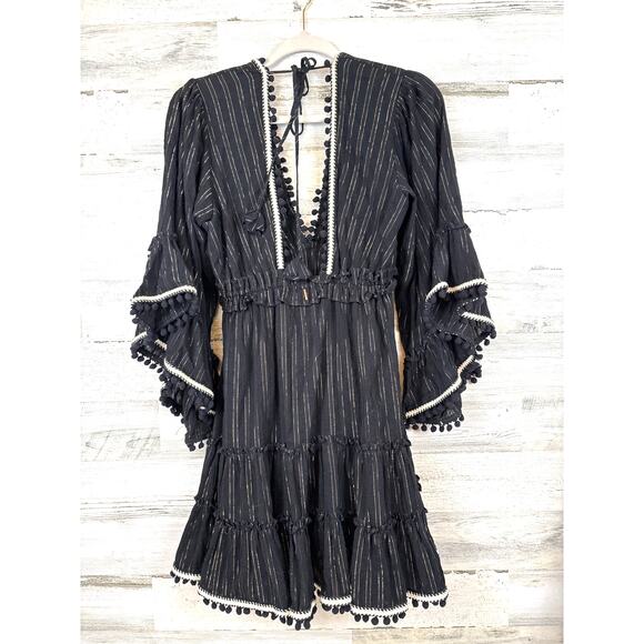 Misa Los Angeles Womens S Black Gold V Neck Flutter Sleeve Boho Mini Dress NEW - Picture 4 of 10